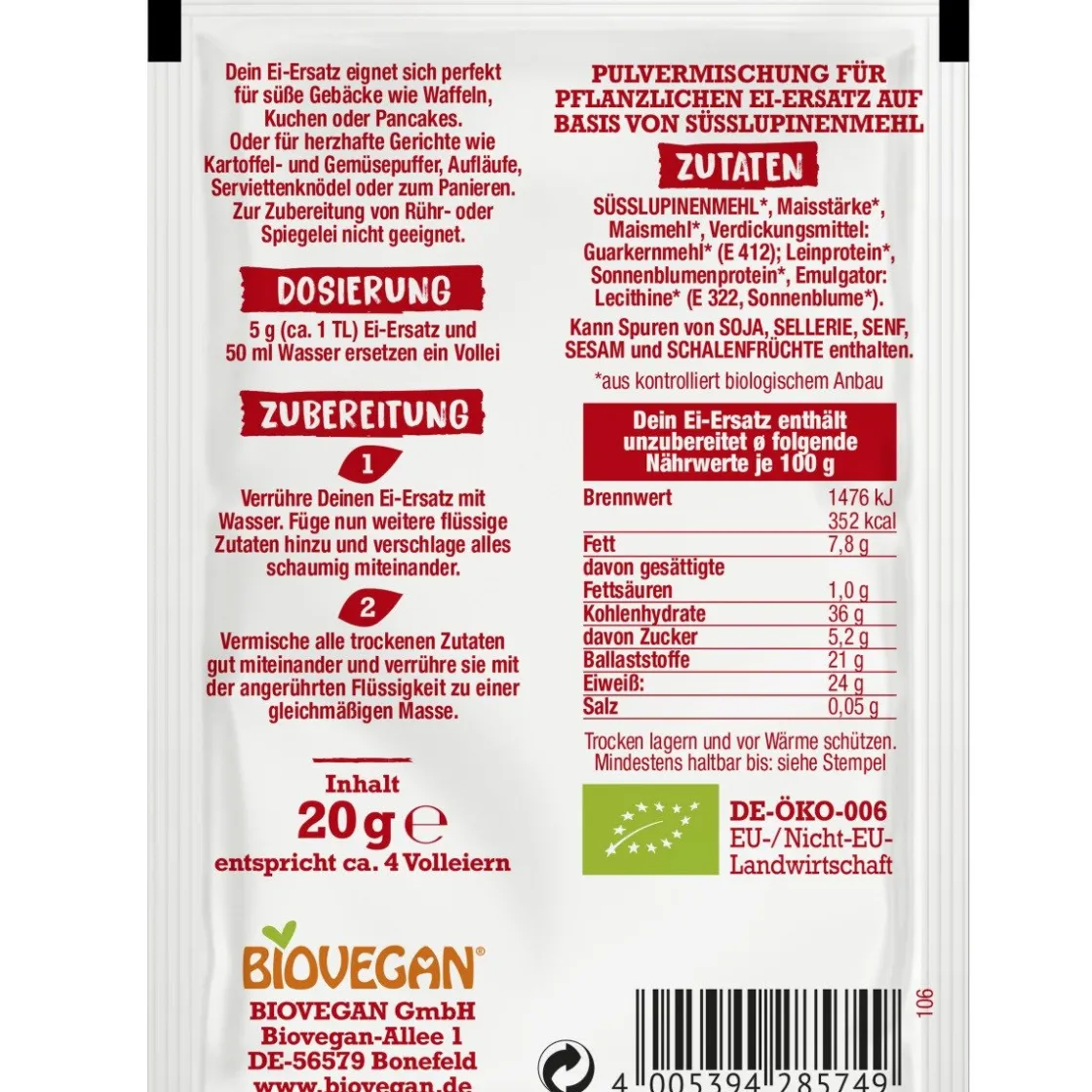 BioVegan Ei-Vervanger Poeder Biologisch 20g* Hulpstoffen