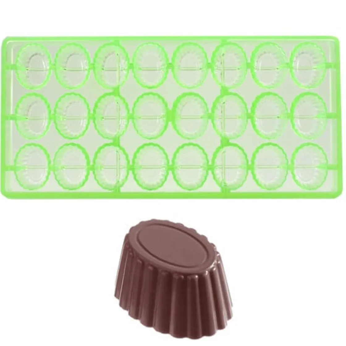 Chocolate World Bonbonvorm GL Cuvette Ovaal (24x) 35x26mm*** Bonbonvormen