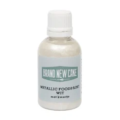 BrandNewCake Metallic Food Paint Wit met Kwastje 60g* Foodpaint