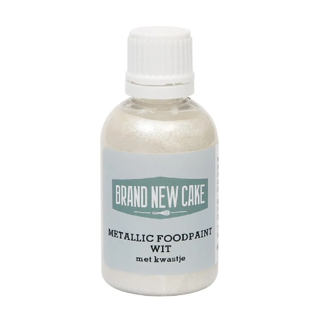 BrandNewCake Metallic Food Paint Wit met Kwastje 60g* Foodpaint