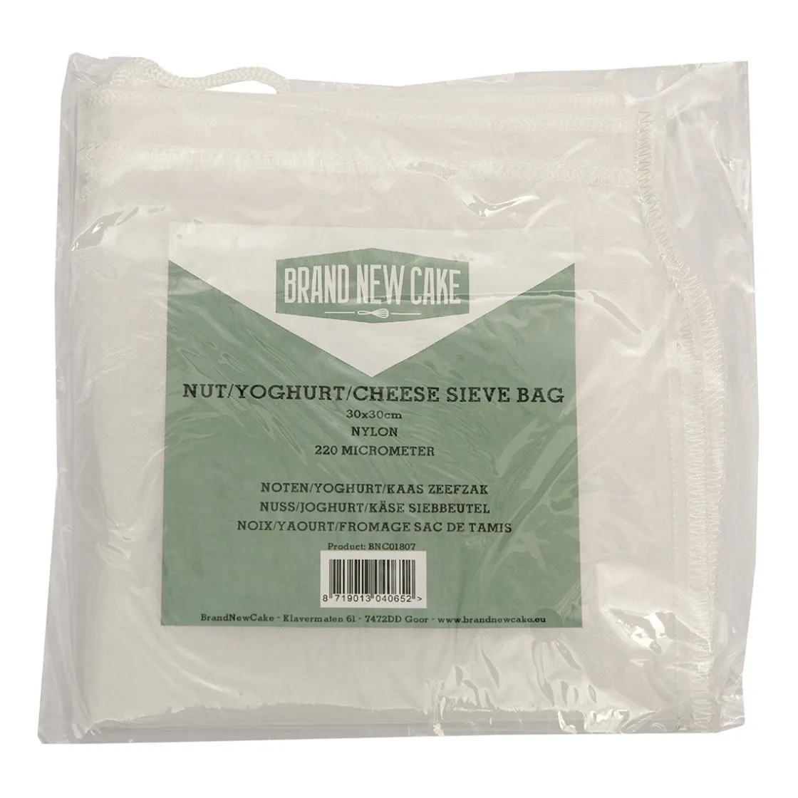 BrandNewCake Nylon Noten/Yoghurt/Kaas Zeefzak 30x30cm* Zeven