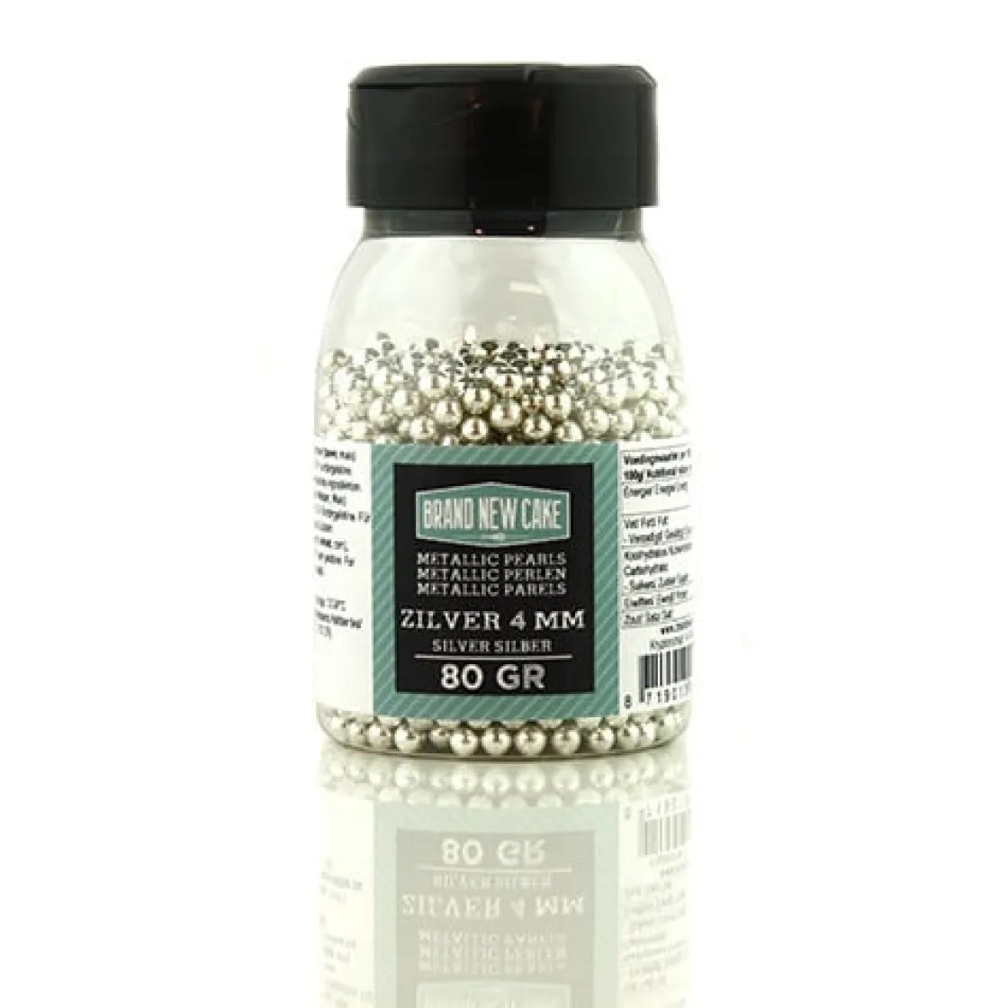 BrandNewCake Suikerparels Metallic Zilver 4mm 80gr.* Eetbare Strooisels