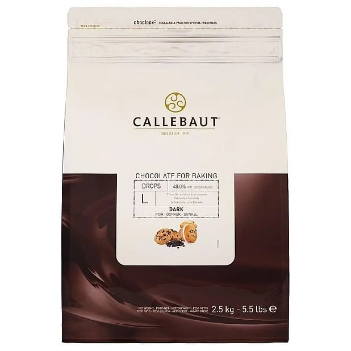 Callebaut Bakvaste Chocolade Druppels L Puur 2,5 kg.* Chocolade|Chocolade Druppels
