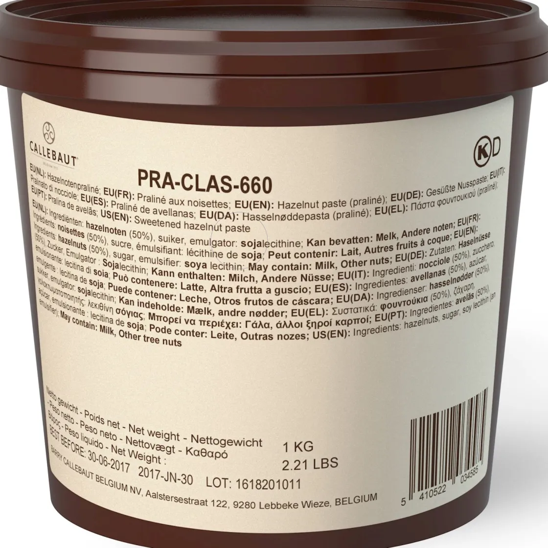 Callebaut Hazelnoot Praline notenvulling 1kg* Chocolade Vullingen|Bonbonvullingen