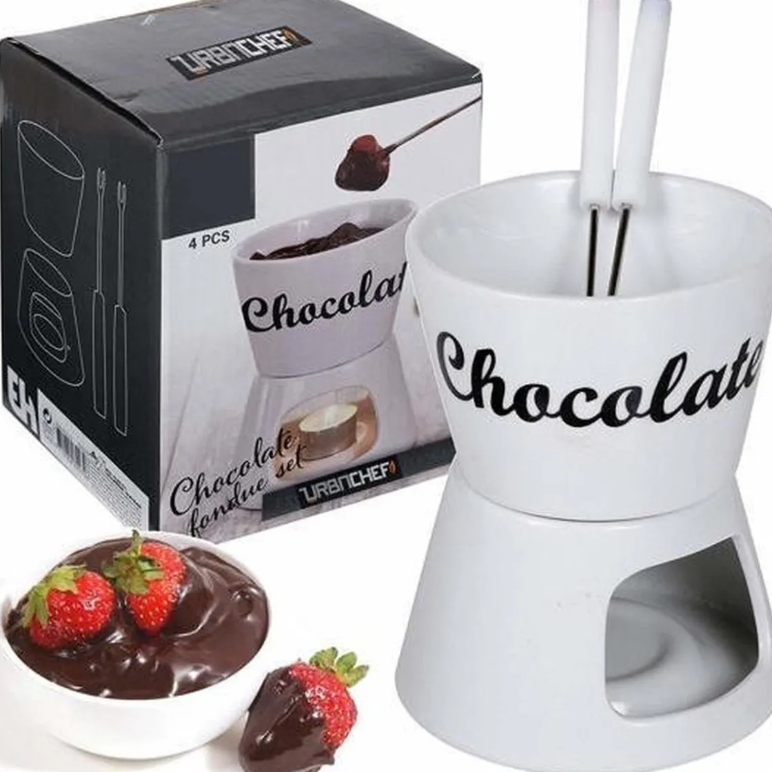 Overig Chocoladefondue Set Porselein* Couverture Smeltbakken