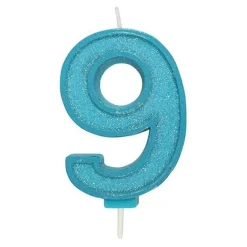 Culpitt Cijferkaars #9 Blauw met Glitter* Kaarsjes En Vuurwerk
