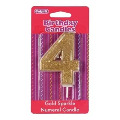 Culpitt Cijferkaars #4 Goud met Glitter* Kaarsjes En Vuurwerk