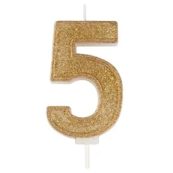 Culpitt Cijferkaars #5 Goud met Glitter* Kaarsjes En Vuurwerk
