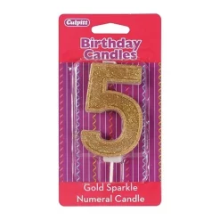 Culpitt Cijferkaars #5 Goud met Glitter* Kaarsjes En Vuurwerk