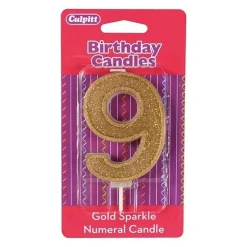 Culpitt Cijferkaars #9 Goud met Glitter* Kaarsjes En Vuurwerk