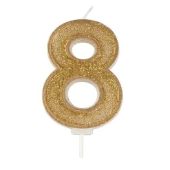 Culpitt Cijferkaars #8 Goud met Glitter* Kaarsjes En Vuurwerk