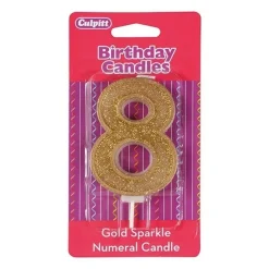 Culpitt Cijferkaars #8 Goud met Glitter* Kaarsjes En Vuurwerk