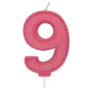 Culpitt Cijferkaars #9 Roze met Glitter* Kaarsjes En Vuurwerk