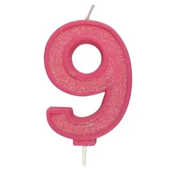 Culpitt Cijferkaars #9 Roze met Glitter* Kaarsjes En Vuurwerk