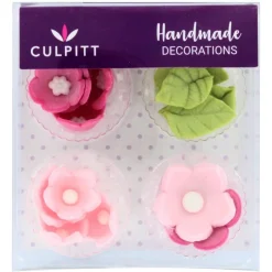 Culpitt Suikerdecoratie Bloemen en Bladeren Roze 16st.* Bloem Decoraties