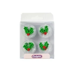 Culpitt Suikerdecoratie Hulstblad met Bes 12st.* Bloem Decoraties