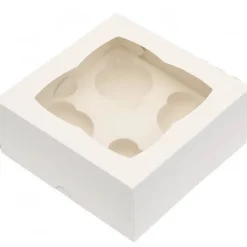 BrandNewCake Cupcake Doosje 4 Wit (incl. tray met venster) 3st.* Cupcake Doosjes