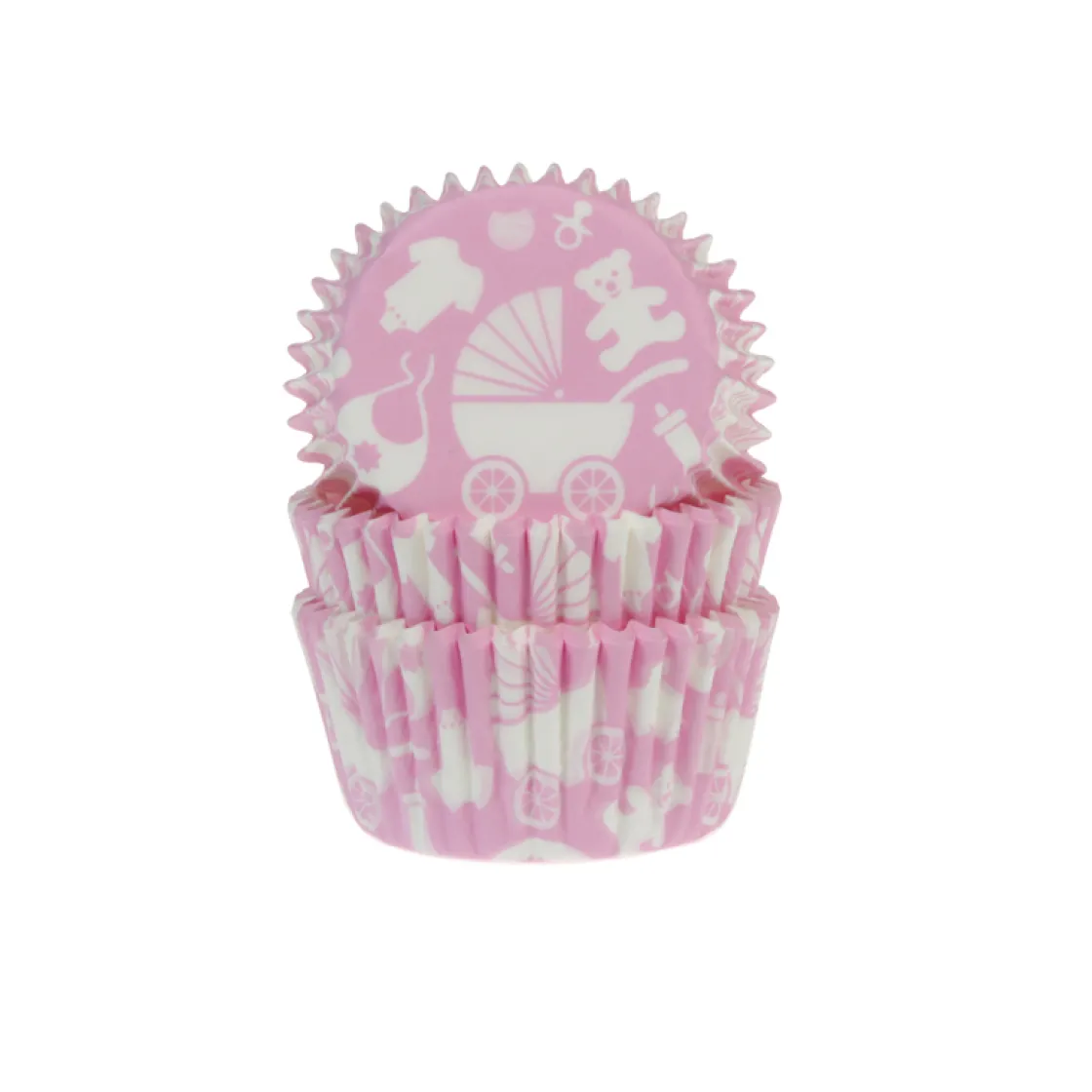 House of Marie Cupcake Vormpjes HoM Geboorte Roze 50x33mm. 50st.* Bakvormen Papier