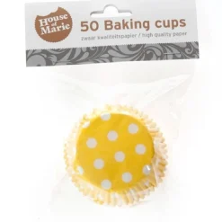 House of Marie Cupcake Vormpjes HoM Polkadot Geel 50x33mm. 50st.* Bakvormen Papier