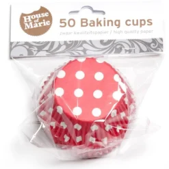 House of Marie Cupcake Vormpjes HoM Polkadot Rood 50x33mm. 50st.* Bakvormen Papier