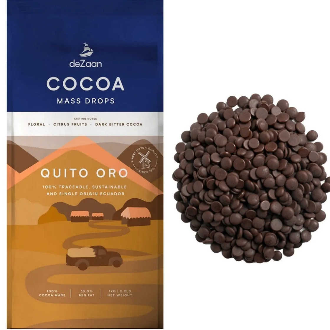 De Zaan deZaan Cacaomassa Quito Oro 1kg*** Cacaoproducten