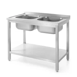 Hendi Dubbele gootsteen met schap - 700mm 1000x700x(H)850mm* Horeca Opslag- En Serveersystemen