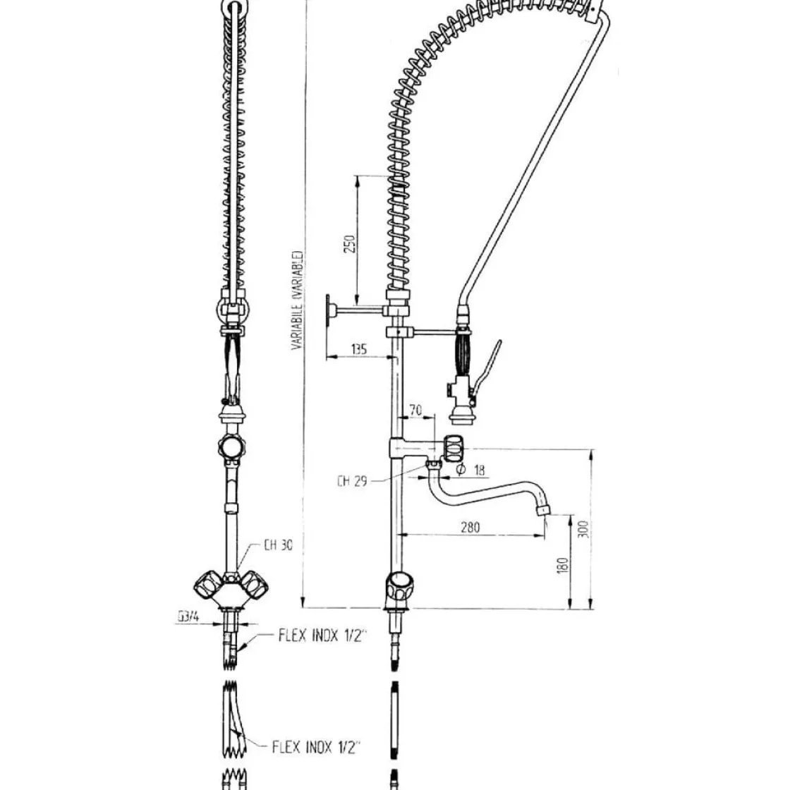 Hendi Kraan met voorspoeldouche* Bedrijfshygiëne