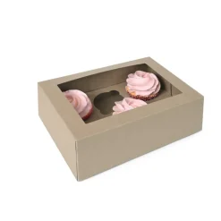 House of Marie HoM Cupcake Doosje 6 Kraft (incl. tray met venster) 100st.* Cupcake Doosjes