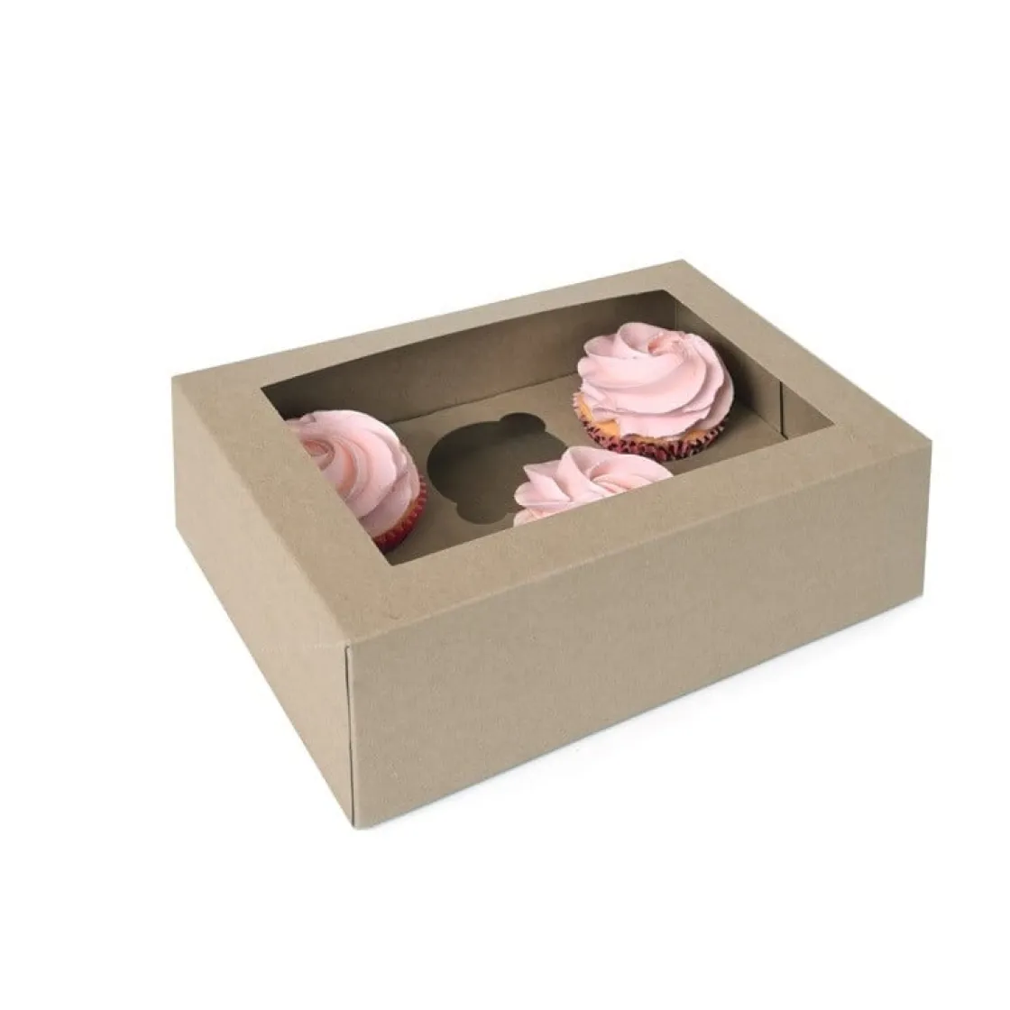 House of Marie HoM Cupcake Doosje 6 Kraft (incl. tray met venster) 100st.* Cupcake Doosjes