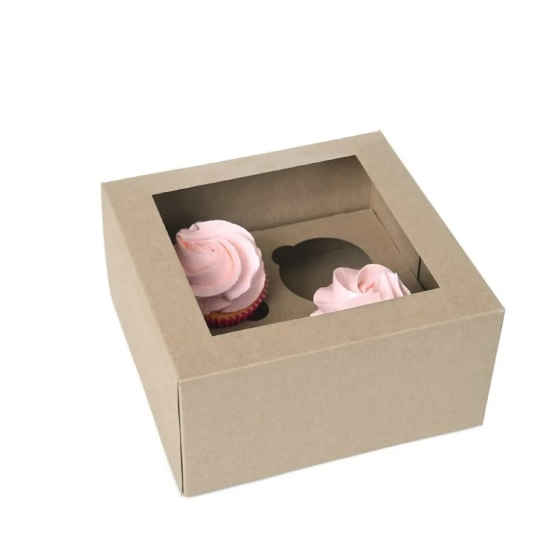 House of Marie HoM Cupcake Doosje 4 Kraft (incl. tray met venster) 100st.* Cupcake Doosjes