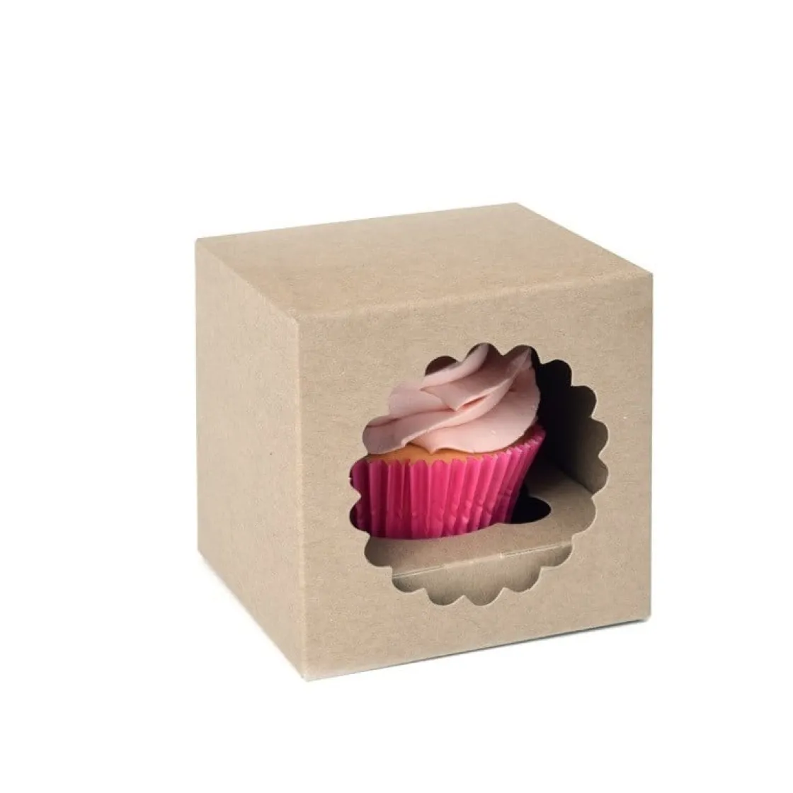 House of Marie HoM Cupcake Doosje 1 Kraft (incl. tray met venster) 100st.* Cupcake Doosjes