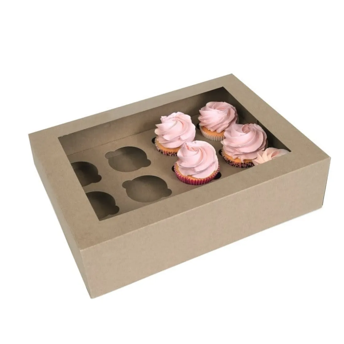 House of Marie HoM Cupcake Doosje 12 Kraft (incl. tray met venster) 2st.* Cupcake Doosjes