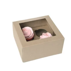 House of Marie HoM Cupcake Doosje 4 Kraft (incl. tray met venster) 2st.* Cupcake Doosjes