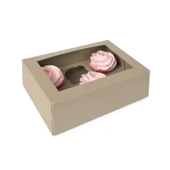 House of Marie HoM Cupcake Doosje 6 Kraft (incl. tray met venster) 2st.* Cupcake Doosjes