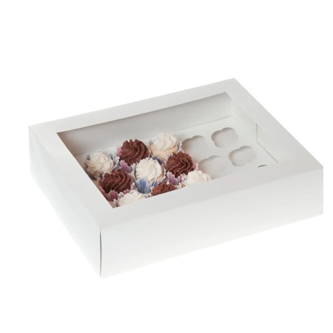 House of Marie HoM Cupcake Doosje 24 MINI Wit (incl. tray met venster) 2st.* Cupcake Doosjes