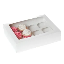 House of Marie HoM Cupcake Doosje 12 Wit (incl. tray met venster) 2st.* Cupcake Doosjes