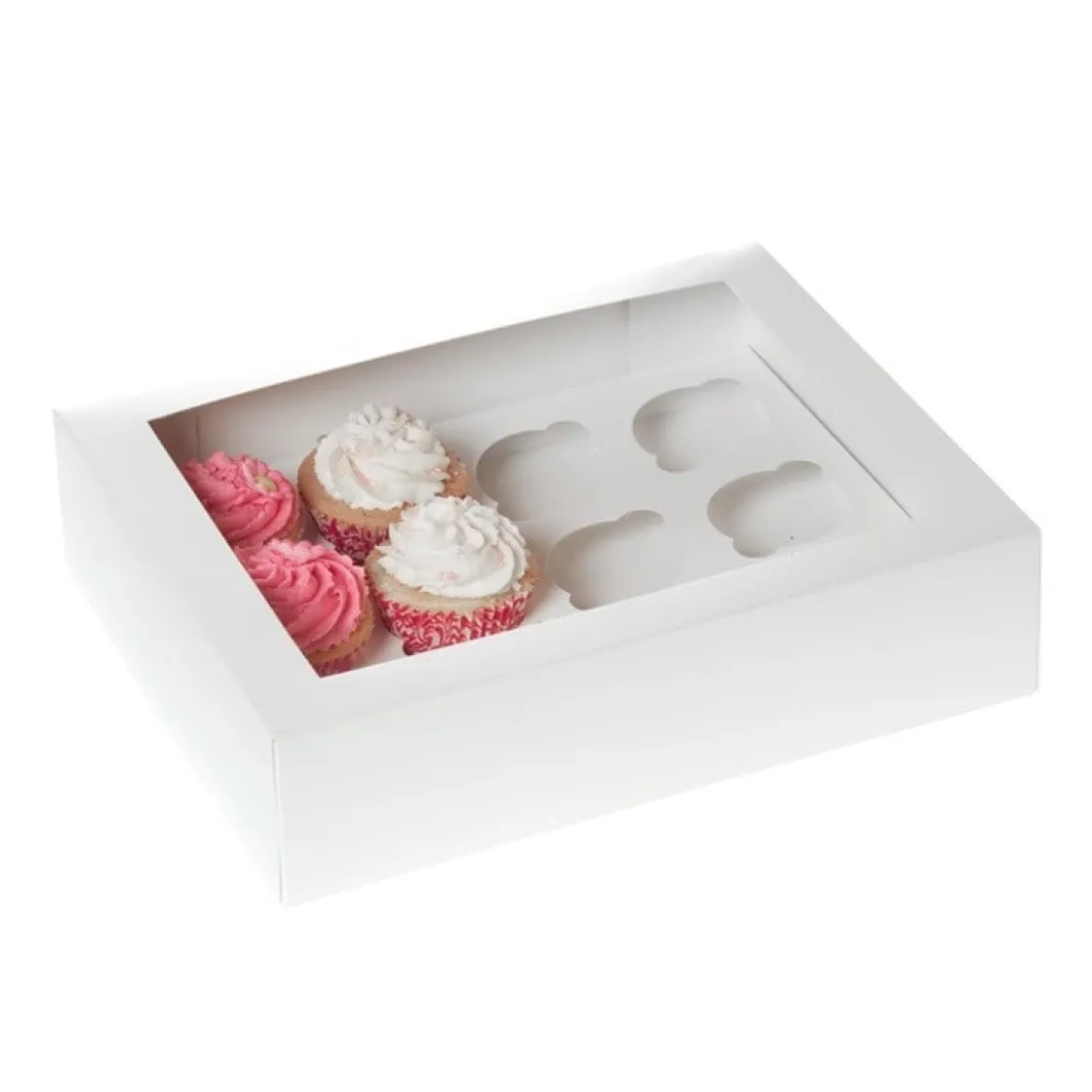 House of Marie HoM Cupcake Doosje 12 Wit (incl. tray met venster) 2st.* Cupcake Doosjes