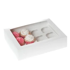 House of Marie HoM Cupcake Doosje 12 Wit (incl. tray met venster) 50st.* Cupcake Doosjes