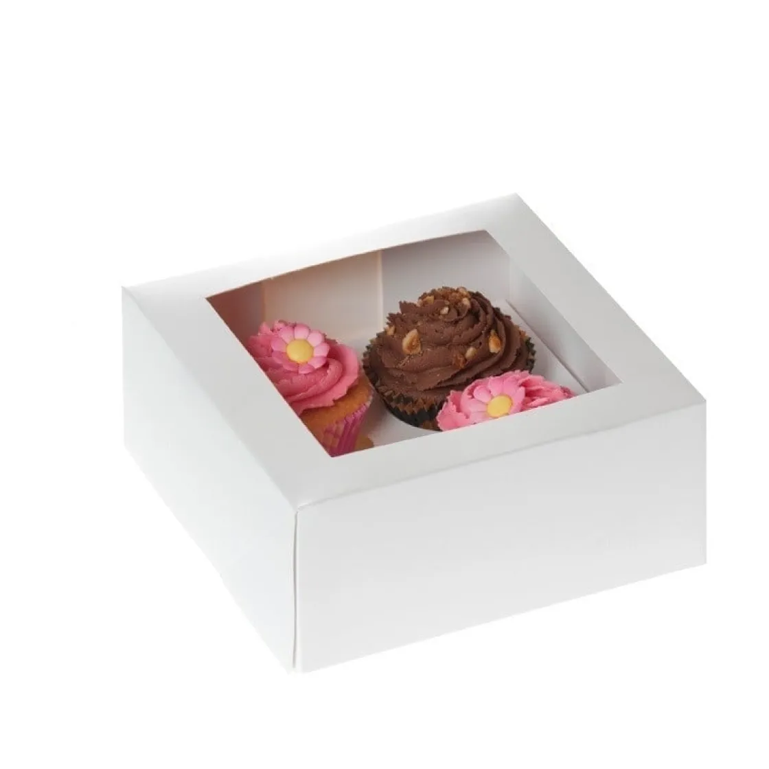 House of Marie HoM Cupcake Doosje 4 Wit (incl. tray met venster) 2st.* Cupcake Doosjes