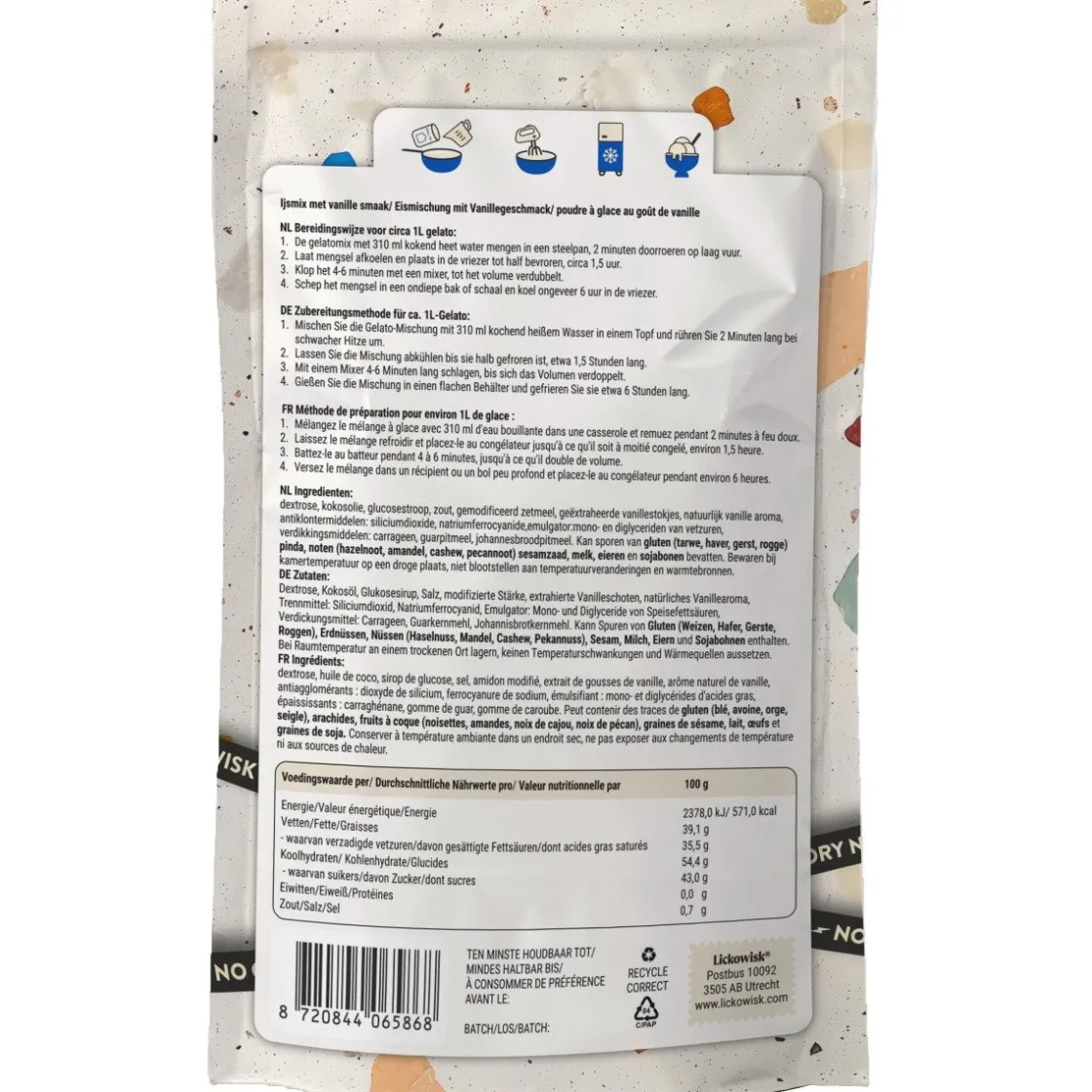 Overig Lickowisk IJsmix Vanille 250g (zonder ijsmachine)* Ijsmixen