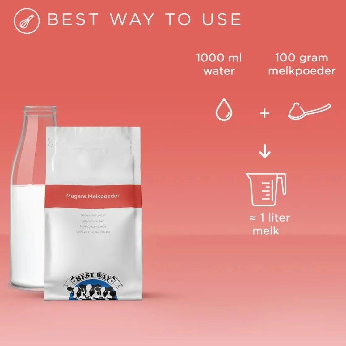 Best Way Magere Melkpoeder (Extra Goed Oplosbaar) 1kg* Slagroom En Melkpoeders|Hulpstoffen