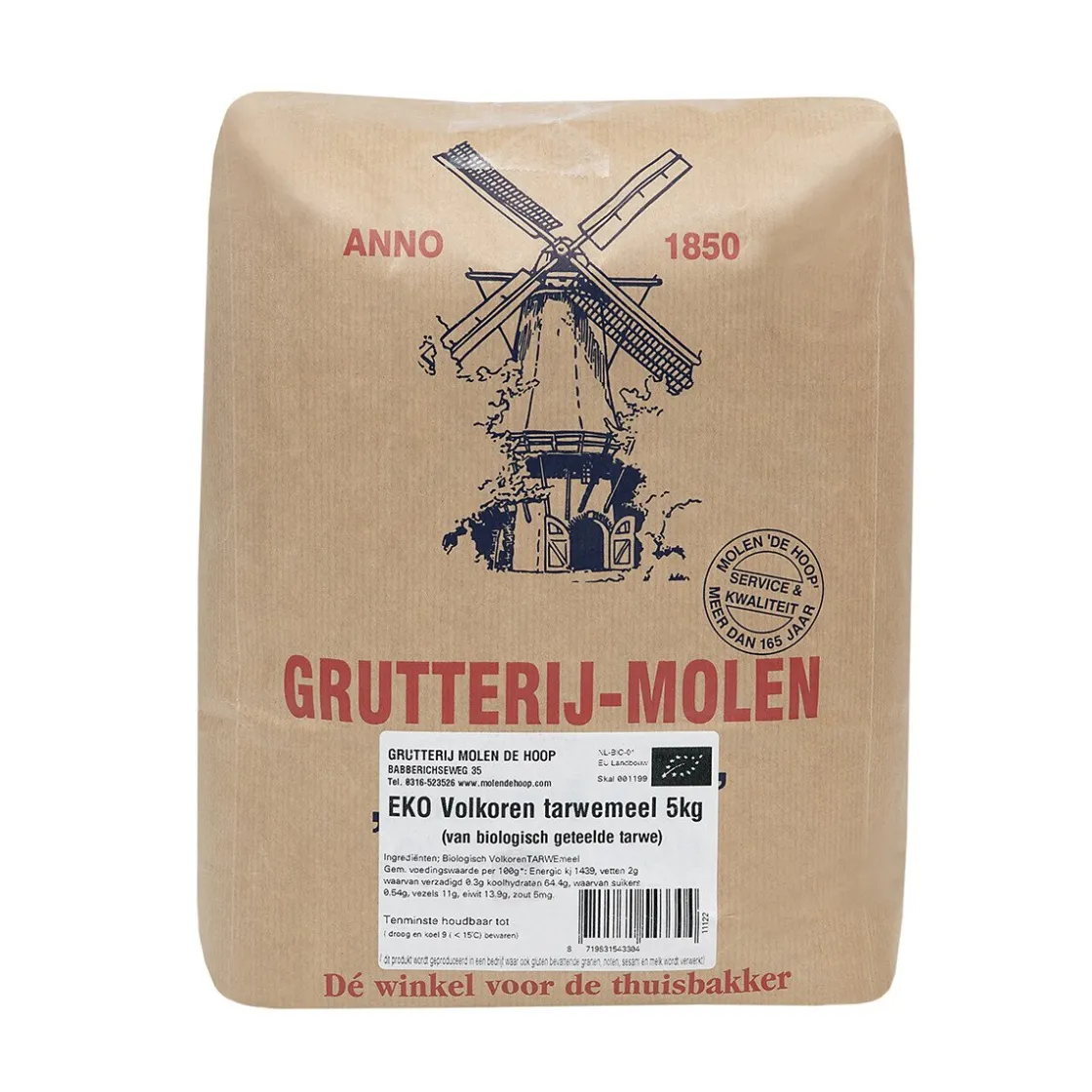 Molen de Hoop Volkoren Tarwemeel EKO 5kg* Bloem En Meel