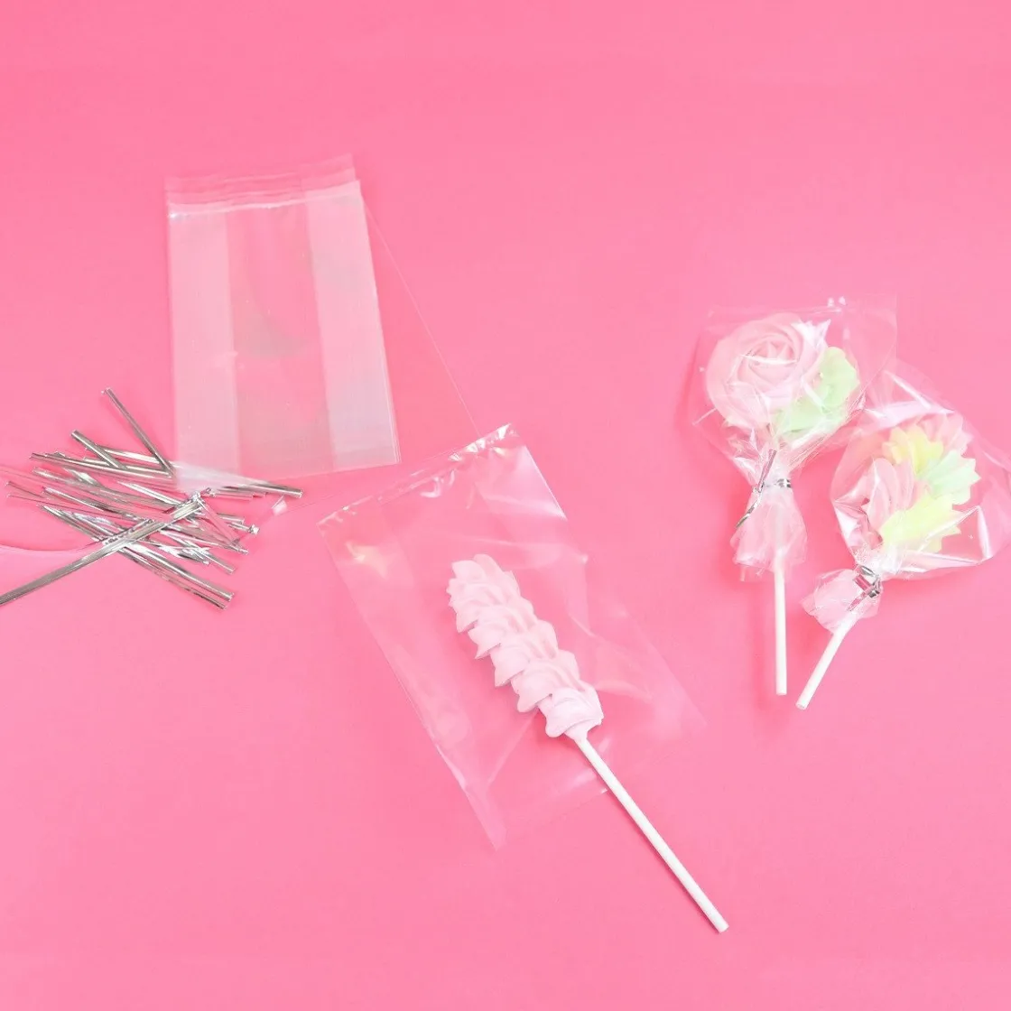 PME Lollipop zakjes met zilveren strikjes 15x9,5cm 25st.* Zakken
