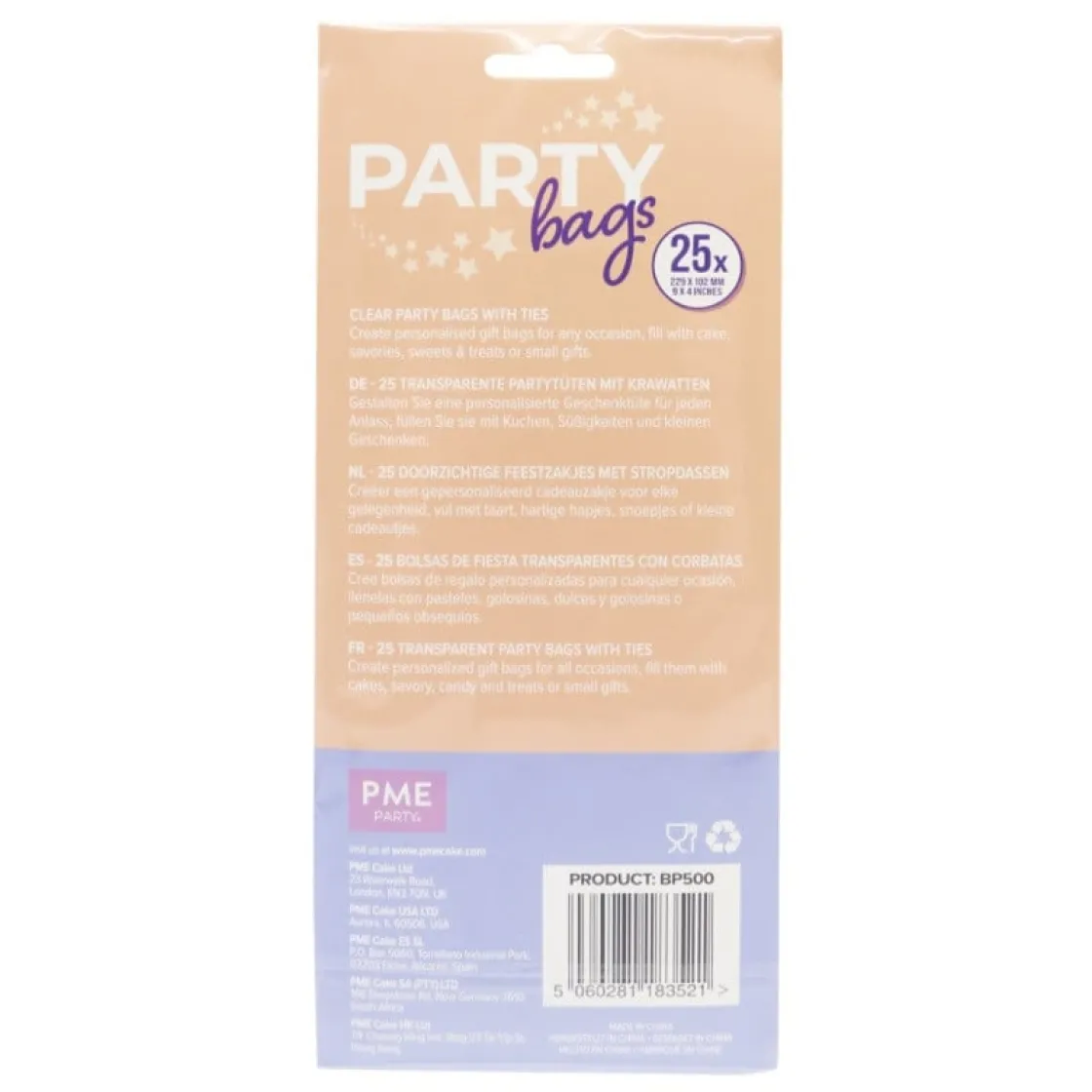 PME Party Zakjes incl. Zilveren Strik 25st. 229x102mm* Zakken