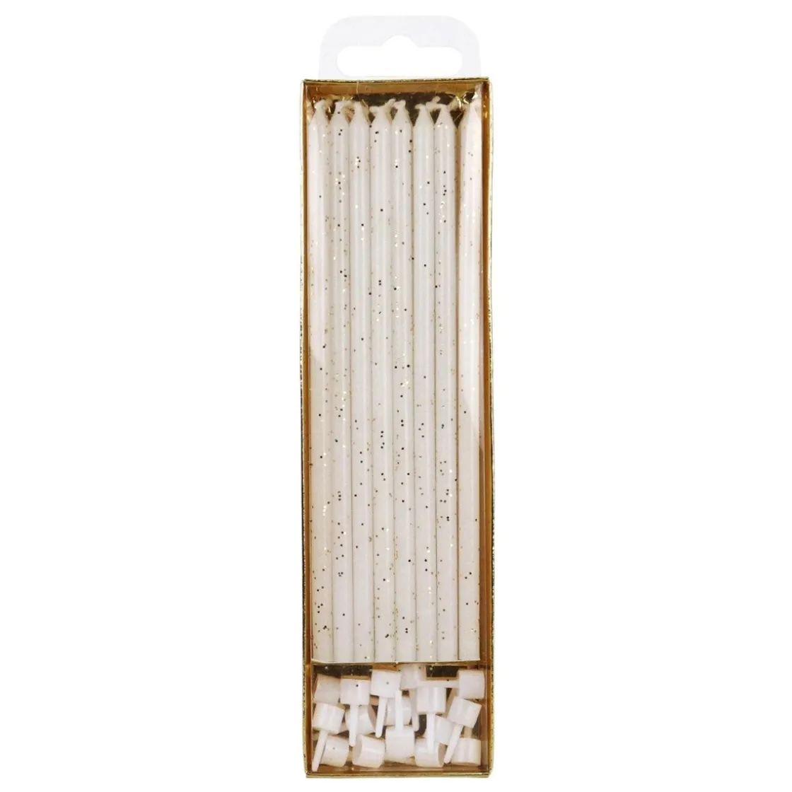 PME Taartkaarsjes Glitter Wit Extra Lang (15cm) Set/16* Kaarsjes En Vuurwerk