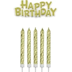 PME Taartkaarsjes Happy Birthday Goud set/17* Kaarsjes En Vuurwerk