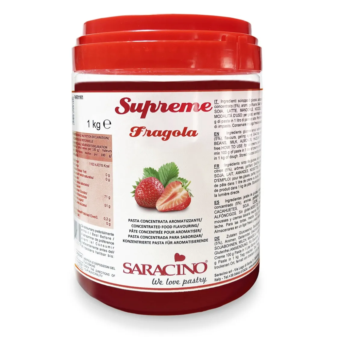 Saracino Smaakpasta Aardbei 1kg* Smaakpasta|Smaakstoffen