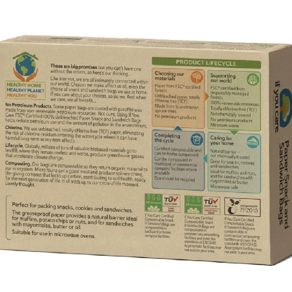 If You Care Snack/Broodzak Ongebleekt Papier 19x16,2x5,7cm 48st.* Zakken