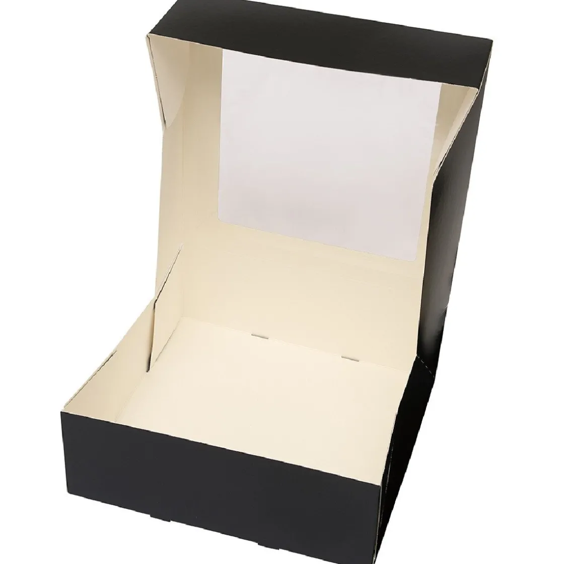 BrandNewCake Taartdoos met venster 26x26x9cm. Zwart 50st* Taartdozen