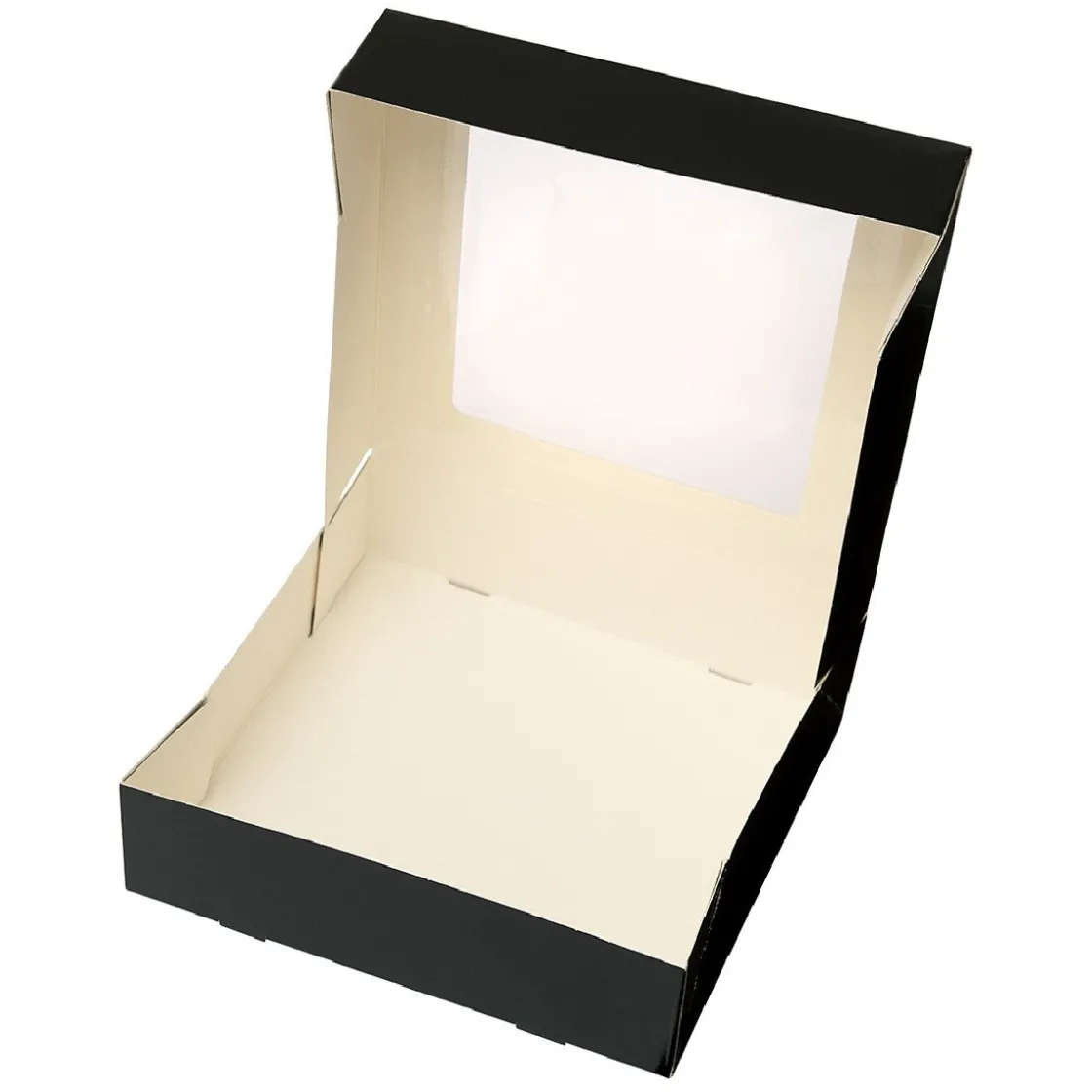 BrandNewCake Taartdoos met venster 19x19x5cm. Zwart 50st* Taartdozen